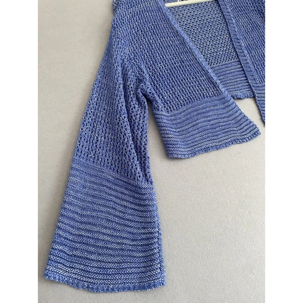 Anthropologie Women One Size Open Knit Cardigan Bell Sleeve Cropped Blue Hippie‎
